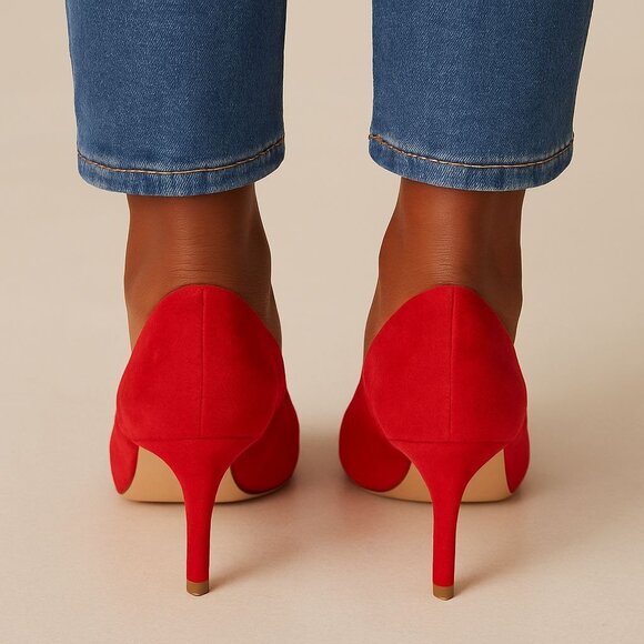 Louise Et Cie Red Suede Pointed Toe Kitten Heels Size 8.5M - Picture 15 of 16